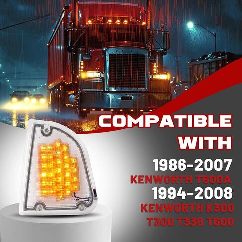 HECASA 29 LED ضوء إشارة الانعطاف متوافق مع 1986-2008 Kenworth T600A K300 T300 T330 T600 مصباح وقوف السيارات الجانبي مصباح علامة واضحة عدسة استبدال ضوء العنبر لK256509 K256509R in Saudi Arabia