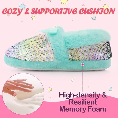 MEJORMEN Girls Fluffy Slippers Bowknot Sequin Faux Fur Cozy House Slipper for Toddler Kid Anti-Skid Memory Foam House Slipper in Kuwait