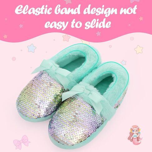 MEJORMEN Girls Fluffy Slippers Bowknot Sequin Faux Fur Cozy House Slipper for Toddler Kid Anti-Skid Memory Foam House Slipper in Kuwait