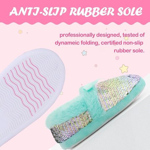 MEJORMEN Girls Fluffy Slippers Bowknot Sequin Faux Fur Cozy House Slipper for Toddler Kid Anti-Skid Memory Foam House Slipper in Kuwait