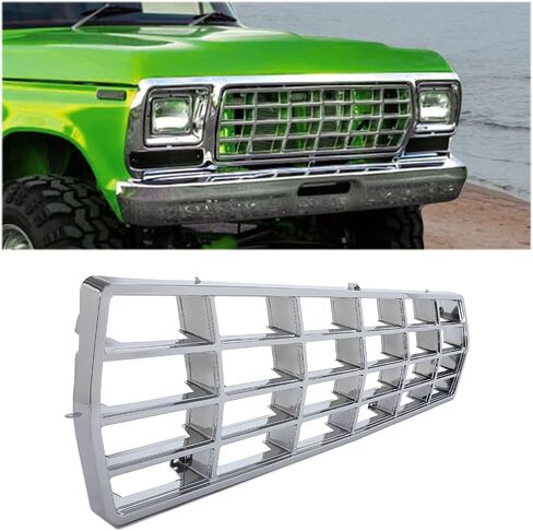 KUAFU Front Grille Grill Compatible with 1978 1979 Ford Bronco F100 F150 F250 F350 Replacement for FO1200111 D8TZ8150C Grille Trim Molding Chrome Frame and Insert in Saudi Arabia