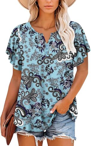 قمصان تونيك صيفية للسيدات من ONLYSHE بأكمام مكشكشة وأكمام قصيرة in Kuwait