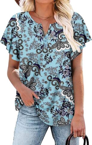 قمصان تونيك صيفية للسيدات من ONLYSHE بأكمام مكشكشة وأكمام قصيرة in Kuwait