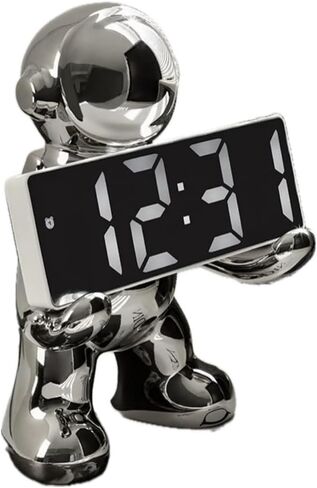 Astronaut Modeling LED Clock Alarm Clock Temperature Meter Home Office Desktop Decorations (White) in Saudi Arabia