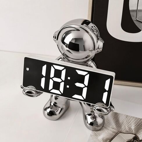 Astronaut Modeling LED Clock Alarm Clock Temperature Meter Home Office Desktop Decorations (White) in Saudi Arabia