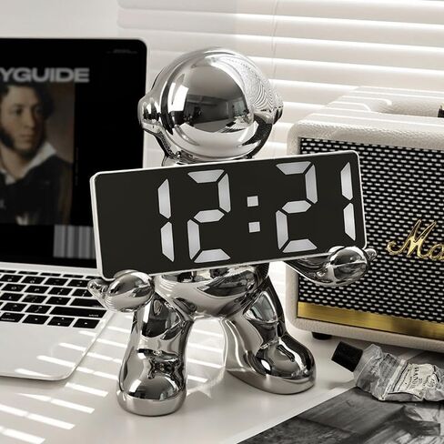 Astronaut Modeling LED Clock Alarm Clock Temperature Meter Home Office Desktop Decorations (White) in Saudi Arabia