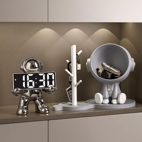 Astronaut Modeling LED Clock Alarm Clock Temperature Meter Home Office Desktop Decorations (White) in Saudi Arabia