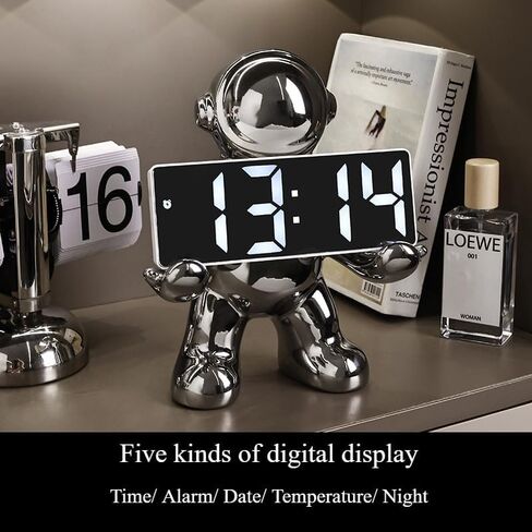 Astronaut Modeling LED Clock Alarm Clock Temperature Meter Home Office Desktop Decorations (White) in Saudi Arabia