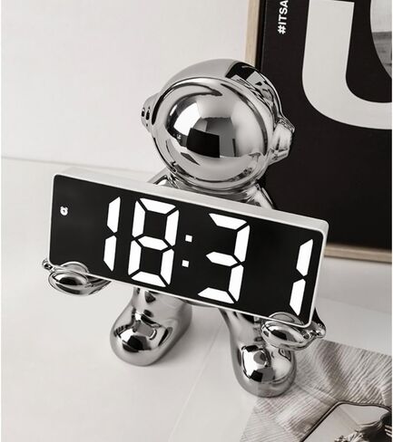 Astronaut Modeling LED Clock Alarm Clock Temperature Meter Home Office Desktop Decorations (White) in Saudi Arabia