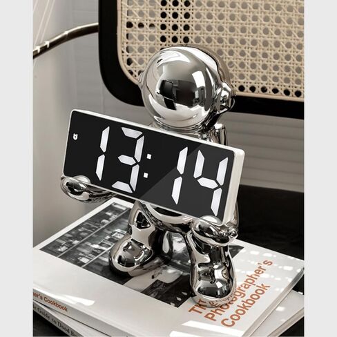Astronaut Modeling LED Clock Alarm Clock Temperature Meter Home Office Desktop Decorations (White) in Saudi Arabia