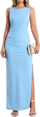 HTZMO Women Elegant Summer Bodycon Maxi Dress Crew Neck Wedding Guest Formal Cocktail Party Long Dresses in Saudi Arabia