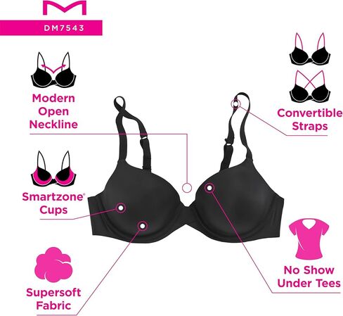 حمالة صدر نسائية من Maidenform، حمالة صدر Demi T-shirt One Fab Fit، أشرطة قابلة للتحويل، ألياف دقيقة، أكواب مبطنة بشكل خفيف in Kuwait