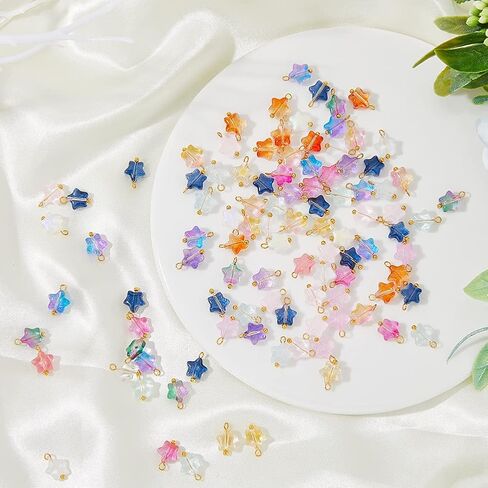 120Pcs Colorful Glass Bead Dangle Charms Faceted Crystal Charms Electroplate Dangle Pendants for DIY Bracelet Earring Necklace Jewelry Making,Hole:3mm in Kuwait