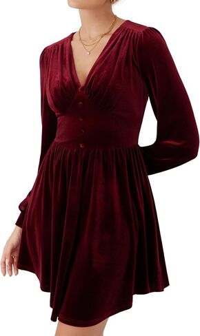 CIDER Womens Velvet V Neck Long Sleeve Mini Dress Party Cocktail in Saudi Arabia