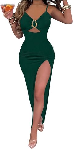 GORGLITTER Women's Backless Sleeveless Cut Out Bodycon Maxi Dress Slit Elegant Classy Summer Cocktail Party Long Dress in Saudi Arabia
