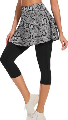 WOWENY Women Tennis Skirted Leggings with Pockets Athletic Ruffle Skirt with Leggings Golf Skort Pickleball Clothing in Saudi Arabia