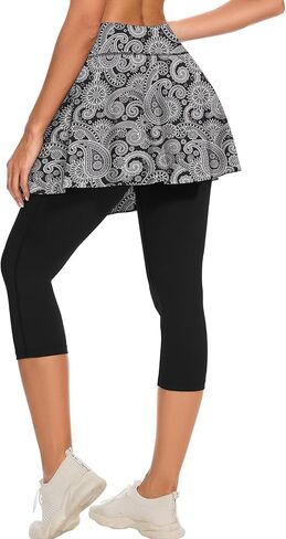 WOWENY Women Tennis Skirted Leggings with Pockets Athletic Ruffle Skirt with Leggings Golf Skort Pickleball Clothing in Saudi Arabia