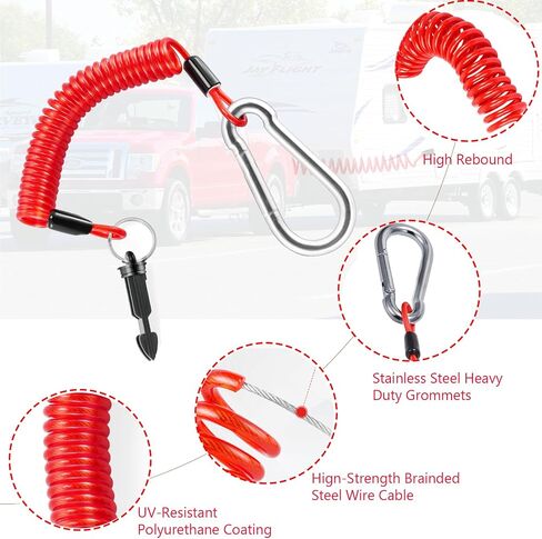 6FT Trailer Breakaway Cable with Pin, Heavy Duty Spring Towing Coiled Wire Replacement, High Rebound Spring Safety Breakaway Device for RV Towing Trailer Emergency Camper in Saudi Arabia
