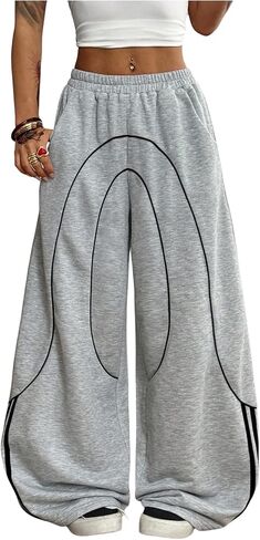 SweatyRocks Women's Wide Leg Elastic Waist Baggy Sweatpants Y2k Low Rise Loose Casual Long Streetwear Trousers in Saudi Arabia