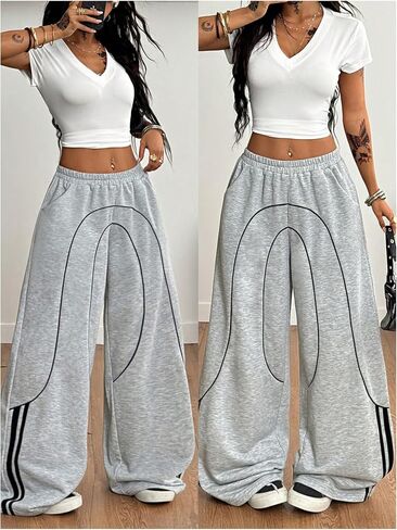 SweatyRocks Women's Wide Leg Elastic Waist Baggy Sweatpants Y2k Low Rise Loose Casual Long Streetwear Trousers in Saudi Arabia