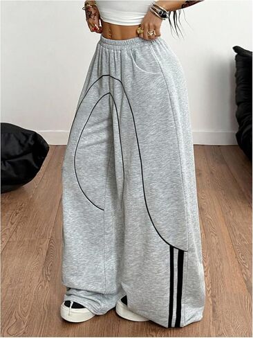 SweatyRocks Women's Wide Leg Elastic Waist Baggy Sweatpants Y2k Low Rise Loose Casual Long Streetwear Trousers in Saudi Arabia