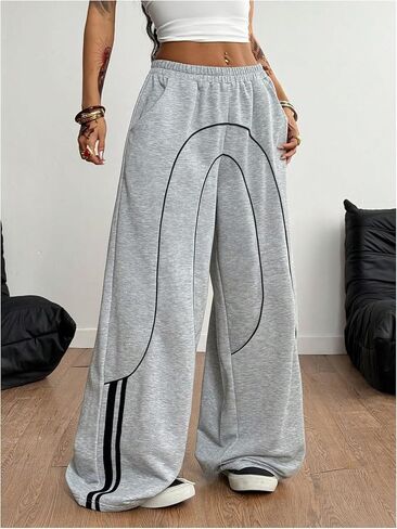 SweatyRocks Women's Wide Leg Elastic Waist Baggy Sweatpants Y2k Low Rise Loose Casual Long Streetwear Trousers in Saudi Arabia