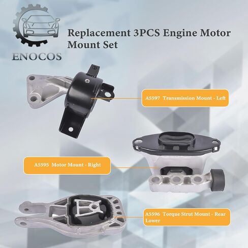 3Pcs A5595 A5596 A5597 Engine Motor & Transmission Mount Compatible with 2013 2014 2015 2016 Chevy Sonic 1.8L with Automatic Transmission, Replace# 95870474 95248684 95474687 in Saudi Arabia
