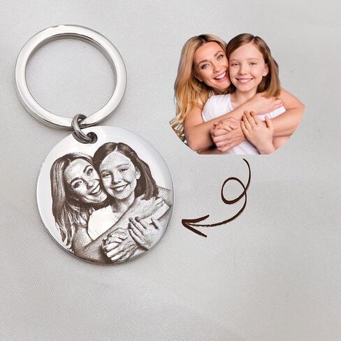 Personalized Photo Engraved Keychain – Custom Picture Keychain for Anniversary, Birthday, or Christmas – Unique Personalized Gift for Him or Her – Custom Stainless Steel Photo Pendant Keepsake in Saudi Arabia