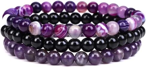 Pingyongchang 3Pcs 8mm Semi-Precious Gemstones Beaded Bracelets for Women Men Healing Crystal Stone Bracelet Stress Relief Stretch Round Beaded Elastic Luck Bracelets Unisex Friendship Jewelry Gifts in Saudi Arabia