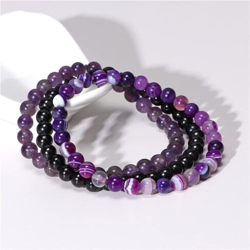 Pingyongchang 3Pcs 8mm Semi-Precious Gemstones Beaded Bracelets for Women Men Healing Crystal Stone Bracelet Stress Relief Stretch Round Beaded Elastic Luck Bracelets Unisex Friendship Jewelry Gifts in Saudi Arabia