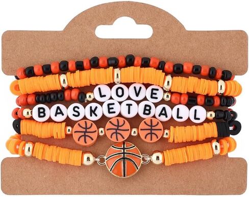 Pingyongchang Game Day Stackable Beaded Bracelets for Women Sports Fan Charm Bracelet Adjustable Heishi Clay Stretch Bangles Football Mom Accessories Holiday Gifts in Kuwait