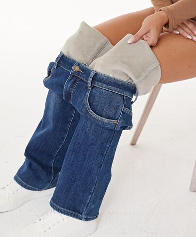 Women's Fleece Lined Jeans Winter Thermal Straight Wide Leg Flannel Sherpa Lined Warm Denim Jean in Saudi Arabia