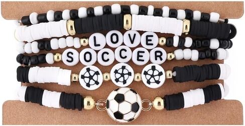 Pingyongchang Game Day Stackable Beaded Bracelets for Women Sports Fan Charm Bracelet Adjustable Heishi Clay Stretch Bangles Football Mom Accessories Holiday Gifts in Kuwait