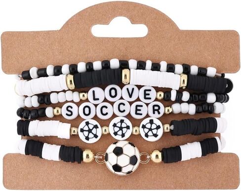Pingyongchang Game Day Stackable Beaded Bracelets for Women Sports Fan Charm Bracelet Adjustable Heishi Clay Stretch Bangles Football Mom Accessories Holiday Gifts in Kuwait