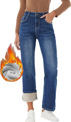 Women's Fleece Lined Jeans Winter Thermal Straight Wide Leg Flannel Sherpa Lined Warm Denim Jean in Saudi Arabia