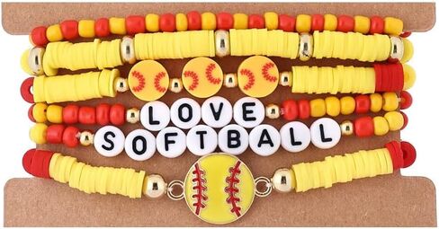Pingyongchang Game Day Stackable Beaded Bracelets for Women Sports Fan Charm Bracelet Adjustable Heishi Clay Stretch Bangles Football Mom Accessories Holiday Gifts in Kuwait