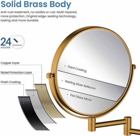 مرآة مكياج دائرية مثبتة على الحائط من كيبي، مرآة مكبرة مزدوجة الجوانب 1x/5x مع ذراع قابل للتمديد، دوران 360 درجة، هيكل من النحاس الصلب للمتانة والأناقة (أسود مطفي - KMM100) in Kuwait