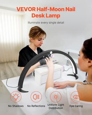 VEVOR Nail Desk Light, 30 W Half Moon Desk Lamp with Phone Holder, Adjustable Brightness and Color Temperature, Arched LED Table Light for Nail Tech, Tattoo Artists, Beauty, Eyelash Extensions in Saudi Arabia