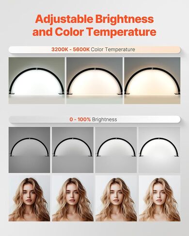 VEVOR Nail Desk Light, 30 W Half Moon Desk Lamp with Phone Holder, Adjustable Brightness and Color Temperature, Arched LED Table Light for Nail Tech, Tattoo Artists, Beauty, Eyelash Extensions in Saudi Arabia