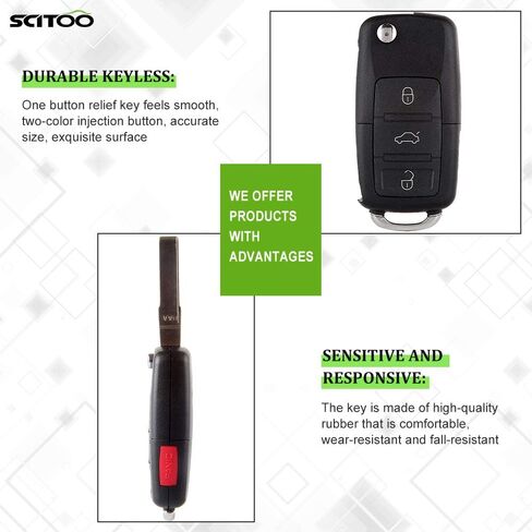 SCITOO Key Fob Keyless Entry 2005 for Volkswagen for Beetle 1.8L, 2005 for Volkswagen for Golf 1.8L, 2005 for Volkswagen for Jetta 1.8L HLO1J0959753AM HLO1J0959753DC (2 PCS) 4 buttons 315Mhz in Saudi Arabia