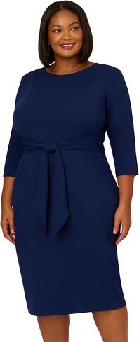 Adrianna Papell Women's Plus Size Knit Crepe TIE Waist Sheath, Navy Sateen in Saudi Arabia