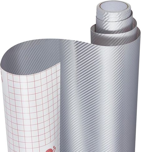 غلاف سيارة من ألياف الكربون الأسود فينيل خارجي/داخلي بتصميم واقعي من الكربون للسيارات والقوارب والدراجة (فضي، 60 بوصة × 100 قدم) in Kuwait