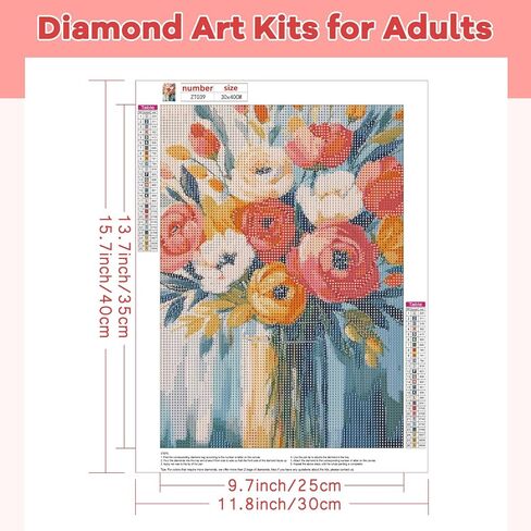 Tostog Flowers Diamond Paints Kits للبالغين ، وأطقم فن الماس الشاطئية للبالغين ، ولوحات الماس الفراشات للمبتدئين ، ولوحات Heart Heart Diamond Art Art 11.8 في* 15.75 بوصة. in Kuwait