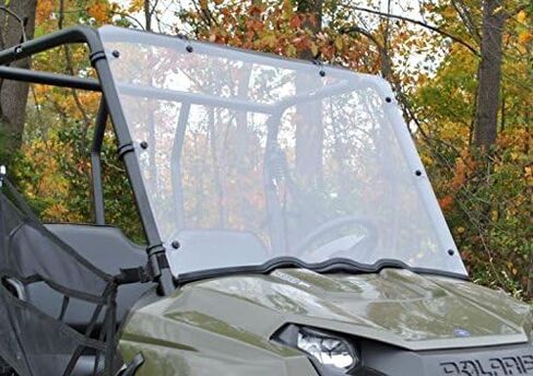 SuperATV Heavy Duty Scratch Resistant Full Windshield for 2010+ Polaris Ranger Midsize 400 (See Fitment) | 1/4" Polycarbonate 250x Stronger Than Glass | Includes Pre-installed Bulb Seal in Saudi Arabia
