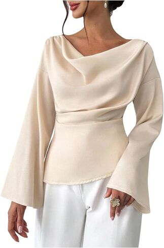 Floerns Women's Elegant Draped Long Sleeve Blouse Tops Cowl Neck Office Work Shirts Business Casual Outfits in Saudi Arabia