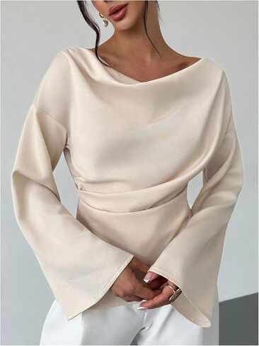 Floerns Women's Elegant Draped Long Sleeve Blouse Tops Cowl Neck Office Work Shirts Business Casual Outfits in Saudi Arabia
