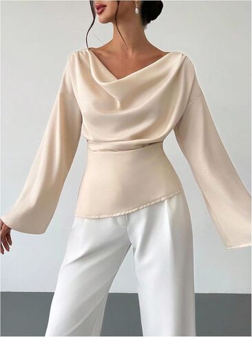 Floerns Women's Elegant Draped Long Sleeve Blouse Tops Cowl Neck Office Work Shirts Business Casual Outfits in Saudi Arabia
