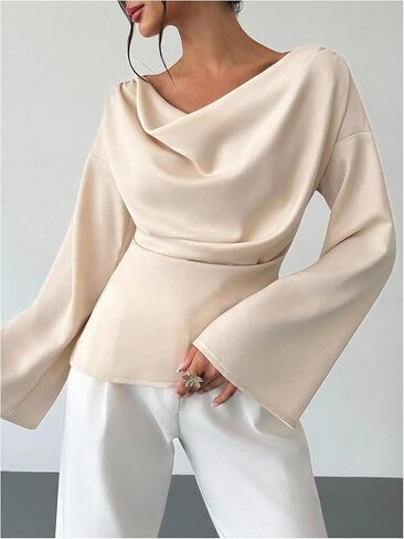 Floerns Women's Elegant Draped Long Sleeve Blouse Tops Cowl Neck Office Work Shirts Business Casual Outfits in Saudi Arabia