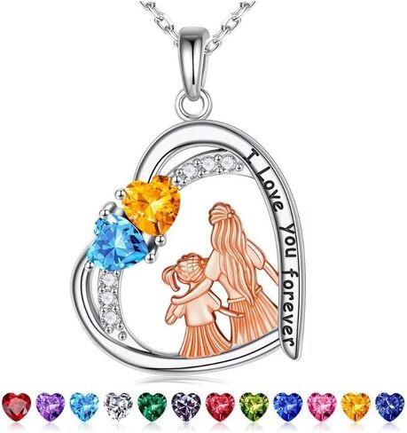 Iefil Gifts for Mom - 925 Sterling Silver Birthstone Necklace for Women, Mother Daughter Necklace, Mothers Day Christmas Birthday Gifts for New/Bonus Mom/Daughter in Saudi Arabia