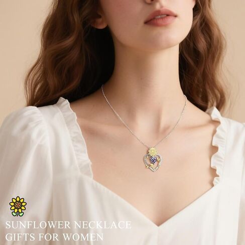 Iefil Sunflower Gifts for Women - S925 Sterling Silver Sunflower Heart Pendant Birthstone Necklace for Women, Anniversary Birthday Gifts for Wife, You Are My Sunshine Necklaces, Jewelry for Wife Mom in Saudi Arabia